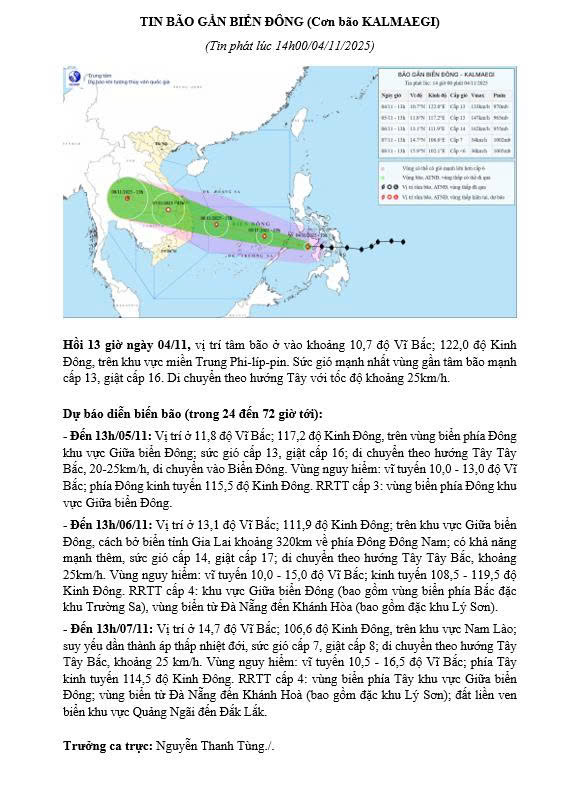 TIN BÃO GẦN BIỂN ĐÔNG (Cơn bão KALMAEGI)